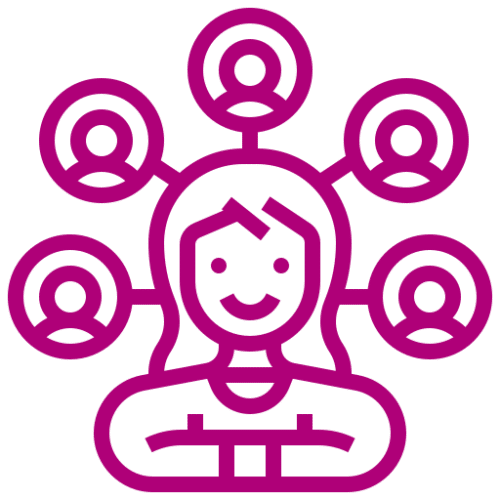 Woman icon with links to several people means professional improvement or professional contacts